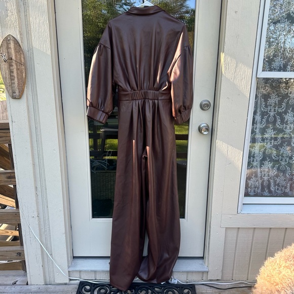 B. Freedom Brown Vegan Leather Sloan Jumpsuit, Women’s Size Medium, NWT - Picture 8 of 15